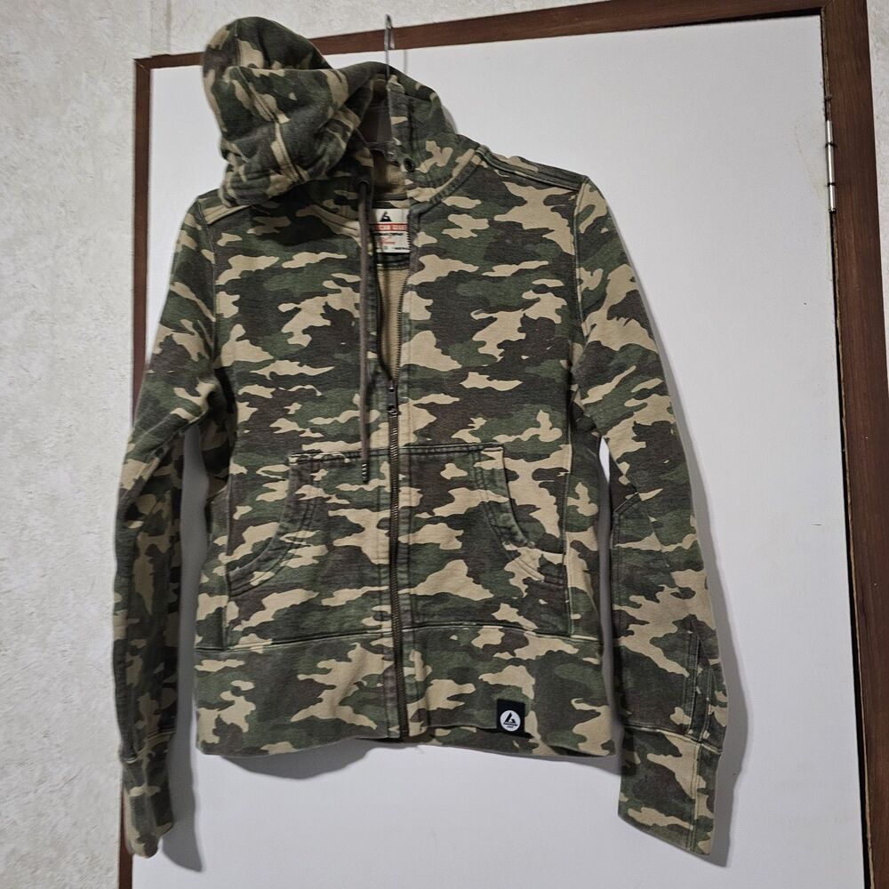 American Giant Camo Full Zip Up Hoodie Cotton Womens Small Utility Outdoor USA.